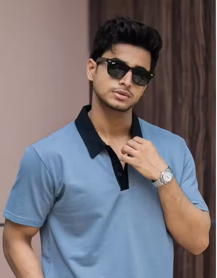 AetherMode Luxe Cotton Polo – Dual Tone Light Grey & Black