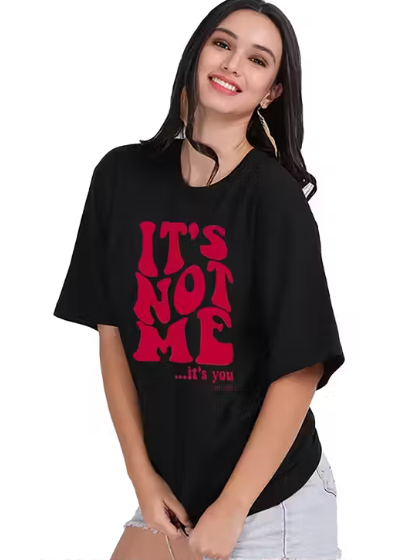 Midnight Muse Printed Tee – Bold Black Oversized T-Shirt for Women