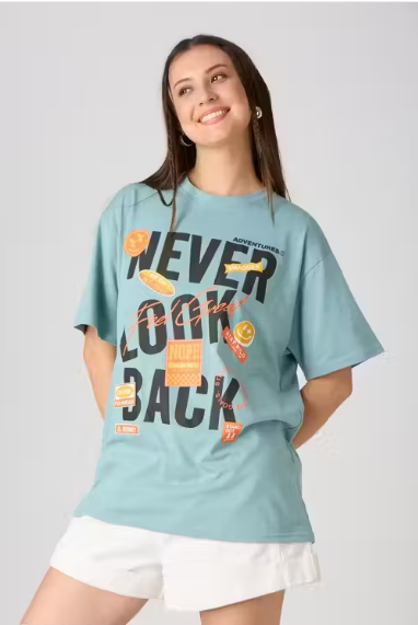 Green Code – Oversized Graphic Cotton Tee for Women