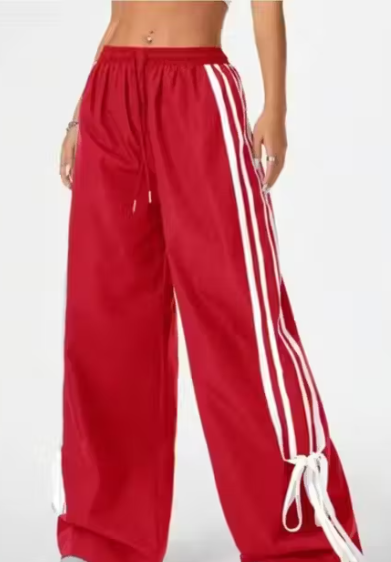 8-Stripe NS Red High-Waist Street Style Jogger Pants for Women