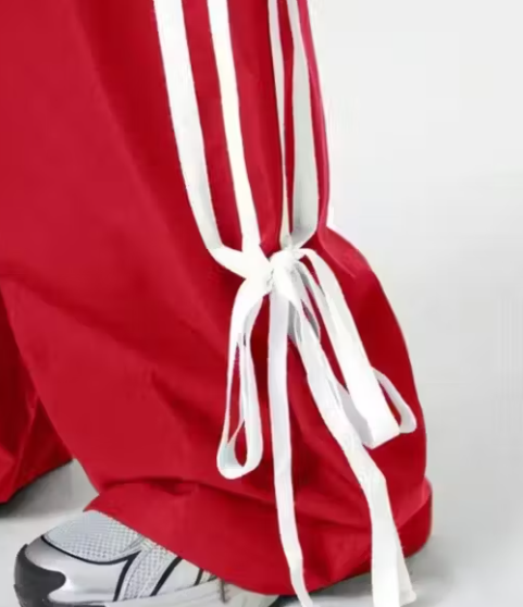 8-Stripe NS Red High-Waist Street Style Jogger Pants for Women