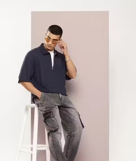 UrbanEase Men’s Oversized Half-Zip Cotton Polo  T-Shirt