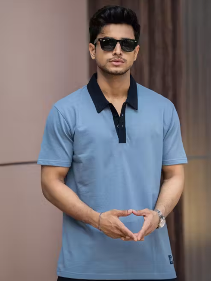 AetherMode Luxe Cotton Polo – Dual Tone Light Grey & Black