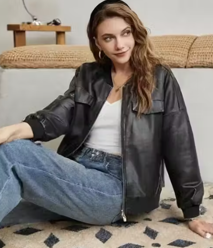 Black Korean Crop Leather Jacket