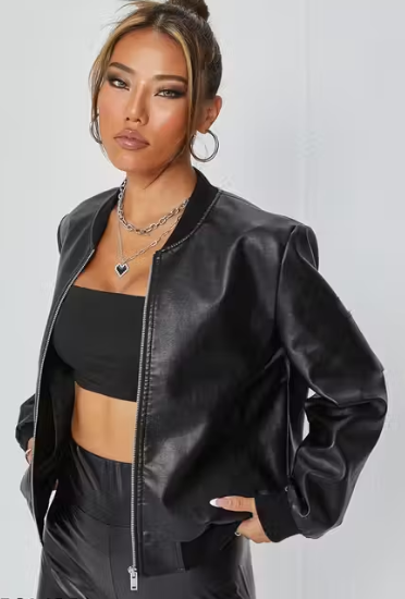 Black Korean Leather Jacket (Women)
