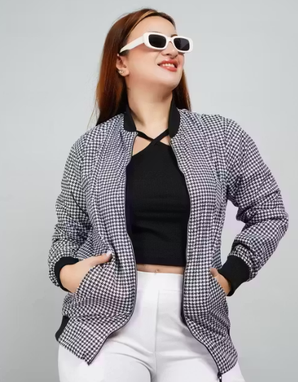 Black Checked Bomber Jacket