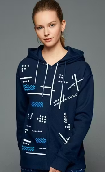 Black Tropical Print Hoodie Jacket (Women)