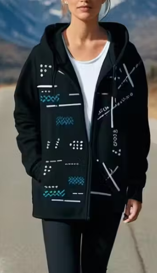 Black Tropical Print Hoodie Jacket (Women)