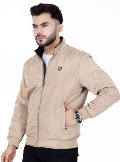 Beige Reversible 2-in-1 Winter Bomber Jacket
