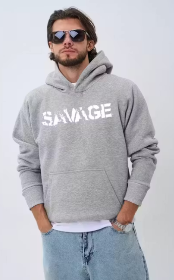 Grey Typography Fleece Hoodie