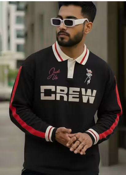 Men’s Black Polo Neck T-Shirt Long Sleeve