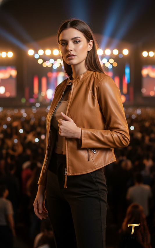 Mustard Classic Leather Jacket (Women)