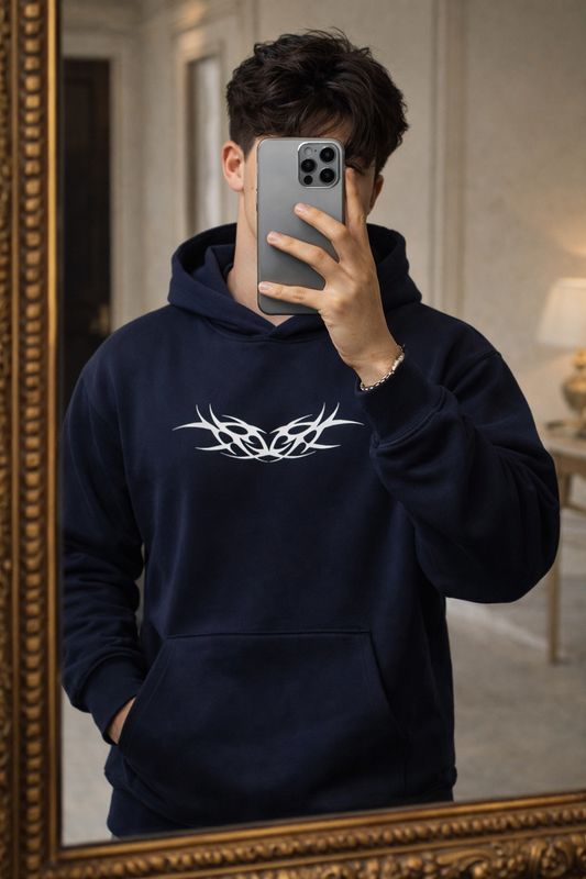 Navy Blue Cotton Fleece Hoodie