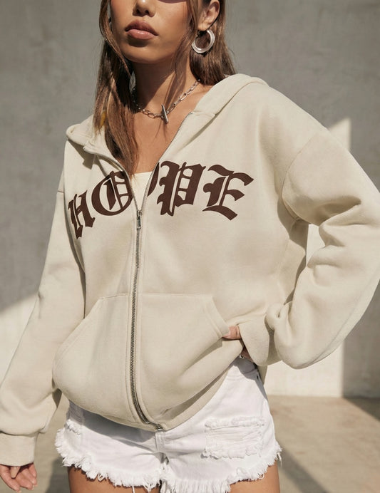 Cream Luxe Zip Hoodie(unisex)